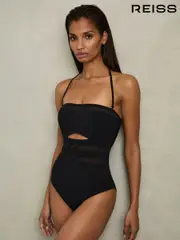 Reiss Black Luna Underwired Bandeau Cut-Out Swimsuit (AE6498) | $225