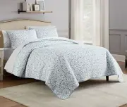 Traditions By Waverly Luxury Microfiber King Size Quilt Set Azure Blue Brand New