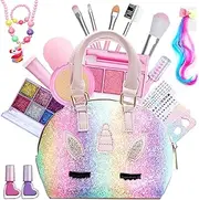 Girls Makeup Kit for Kids, Unicorn Rainbow Travel Bag, Non Toxic, Washable Make Up Set for Little Girls Children Princess Christmas Birthday Gifts, Princess Toys for Girls Age 4 5 6 7 8 9 10 Year Old