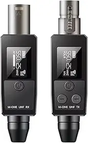 Wireless Transmitter and Receiver, UHF Wireless Microphone System XLR Mic Adapter, Plug-On Digital Rechargeable Microphone System for Dynamic Microphone, Audio Mixer, PA System