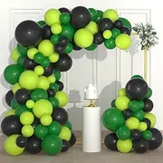 Green Black Balloon Garland Arch Kit, 122PCS Video Game Party Supplies Lime Green Black Balloons for Boys Soccer The World Cup Video Gaming Gamer Miner Minecraft Birthday Graduation Party Decorations