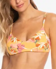 ROXY Bikini Swim Top Chamois Floral Print Juniors Size Small $46 - NWT