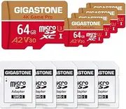 [Gigastone] 64GB 5-Pack Micro SD Card, Professional, A2 V30 Video Recording, Nintendo Switch Compatible R/W up to 95/35MB/s, Micro SDXC UHS-I Class 10