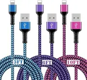 iPhone Charger [3/6/10ft], 3Pack Long Braided Cables, Fast Charging Power Charger Cords for iPhone 14/13 12 Pro Max/SE/11 Pro/11Pro Max/XS/XR/8/7/6S Plus, iPad mini, iPro Air, Touch USB Lightning Wire