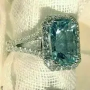 Vintage Art Deco Antique 4.00 Ct Aquamarine Wedding Ring 925 Sterling Silver