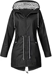 [Valtorixia] Women's Raincoat Windbreaker Zipper Hoodies Rain Jacket Waterproof Lightweight Outdoor Rain Coat Hooded Trench Coats
