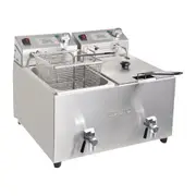 Apuro Twin Tank Twin Basket 8Ltr Countertop Fryer with Timer 2x 2.9kW - Commercial Benchtop Deep Fryers (FC375-A) - FC375-A