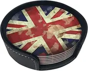 Vintage Union Jack British Flag Coasters for Drinks Set of 6 Waterproof Insulated Mug Cup Coasters with Holder Non-Slip Car Coasters for Office Coffee Table Home Decor