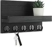 Wood Key Holder for Wall, Key Hanger with Mounting Hardware, Key and Mail Holder with Shelf Has Large Key Hooks for Key, Coats, Umbrella (Black)