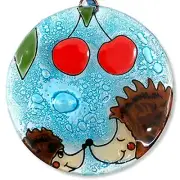 Hedgehog and Baby Christmas Tree Ornament - Art Glass Light Catcher