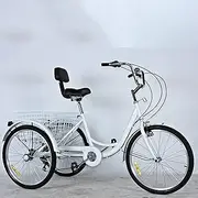 Three Wheel Bike, 24in Adult Tricycle 7 Speed with Shopping Basket Cruise Trike Three-Wheeled Bicycles with Shopping Basket & Seat Backrest Basket Cycling Pedalling