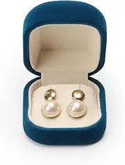 [Pomya] Blue Velvet Jewelry Gift Box Case with Soft Lining, Fashionable Design, Portable for Proposal, Engagement, Wedding, Christmas, Birthdays and Anniversaries (Earring Box)
