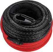 11mm X 25m 25500LBs Synthetic Winch Rope Cable with Protective Sleeve & Safety Pull Strap for ATV UTV SUV Truck (Black)