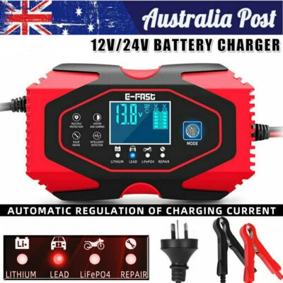 Car Battery Charger Lead-acid AGM GEL Lithium LiFePO4 Battery Repair 12V 24V AU