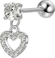 [OUFER] 16G 316L Stainless Steel Cartilage Earring Heart Shape Dangle Tragus Bars Clear CZ Helix Earrings