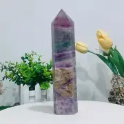 3.35LB Natural Fluorite Crystal Obelisk Quartz Tower Healing Wand Point