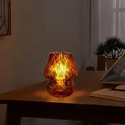 SWNEPOF Mushroom Table Lamp, Nights Light with 3 Color Modes and Adjustable Brightness, USB Desk Lamp for Bedroom Dorm Living, Murano Style Aesthetic Cute Home Decor (Amber)