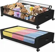 2 PCS Under Bed Storage With Wheels, Containers With Clear Lid for Clothes, Shoes, Toys, Books - Rolling Organizer
