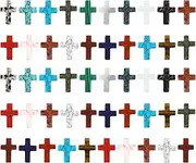 [Epicover] 50 PCS Pocket Crosses Bulk Set, Natural Stone Mini Cross Charms for DIY Jewelry, Random Colors Pocket Crosses, Elegant Polished Design for Crafting and Gifts