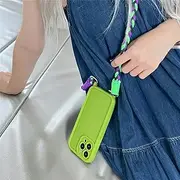 Matte Liquid Silicone Crossbody Necklace Cord Lanyard Soft Case for iPhone 14 Pro Max 15 13 12 11 XS XR Shockproof Cover,Green, for iPhone 14