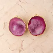 Beautiful Pink Geode Druzy Gold Plated Handmade DIY Earring Pair Connectors