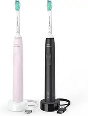 Philips Sonicare 3100 Series Sonic Electric Toothbrush (Dual Pack) with Pressure Sensor and BrushSync replacement reminder (Black and White) (Black and White)