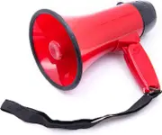 Red Portable Megaphone Bullhorn 20 Watt Power with Built-in Siren/Alarm-Adjustable Volume -Strap Powerful and Lightweight