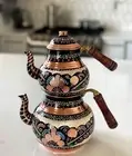 TURKISH TRADITIONAL HANDMADE COPPER TINNED TEAPOT SET SEMAVER - LARGE 26CM