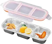 Snack Pack Containers - Stackable Snack Containers with Divider | Reusable Food Container | Multi Compartment Metal Lunch Box | Silicone Sealed Food Storage for Meal Prep, Take-Out Condiments