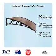 Instahut DIY Window Door Awning Shade Canopy Rain Sunshade Cover 1x3m Brown