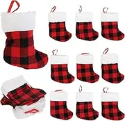 Iconikal Mini Christmas Stockings, Red Buffalo Plaid, 24-Pack
