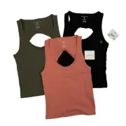 Bundle of 3 American Eagle Cut Out Tank Tops - Peach/Green/Black - XS/S