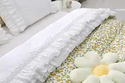 White Luxury Elegant Lace Bed Flat Sheet with Ruffles Bed Top Sheet Queen Size 100% Cotton 1 Piece