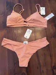 billabong sol searcher twist bikini top & fiji bottom peach Kiss Size XL NWT