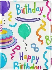 [Amooorous] Happy Birthday Ribbon Colorful Leather decorative Passport Holder Covers Case Vaccine Case Protector Cover Document Organizer Holder Accessories Waterproof, happy birthday ribbon colorful, 1 size