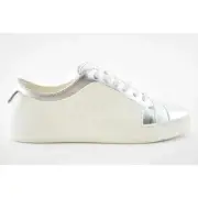Chanel REV White Silver Gum Calfskin CC Flat Lace Up Runner Trainer Sneaker 39.5
