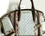 Brahmin Duxbury Dome Satchel Snake Croc Sky Carlisle Leather Bag + Wallet NWT