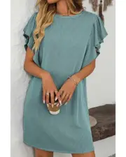Azura Exchange Canton Corded Ruffle Sleeve Crew Neck Shift Dress Women Mini