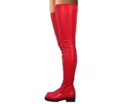 Knee High Boots for Women Thigh High Over Knee Stretch Low Chunky Heel Zipper Boots-Red plush