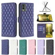 Grid Leather Flip Wallet Phone Case For iPhone 11 12 13 14 OPPO Find X6 Vivo Y20