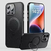 Jarttarn 360° Ring Holder Carbon Fiber Magnetic Phone Case for iPhone 16 Pro Max (2024), Wireless Charging Stand Suitable Phone Cover for iPhone 16 Pro Max (Black)