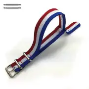 Red White Blue Stripes One Piece Slip Through Nylon Watch Band Strap Buckle #16
