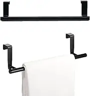 XUTONG Stainless Steel Over Door Towel Rack,Over Cabinet Towel Bar Kitchen Bathroom Towel Holder Storage,Fit on Over Cabinet Cupboard Doors,Matte Black 2 Pack（Black