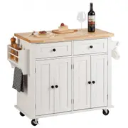VEVOR Kitchen Island Cart with Solid Wood Top, 900 mm Width Mobile Carts with Storage Cabinet, Rolling Kitchen Table with Spice Rack, Towel Rack, and