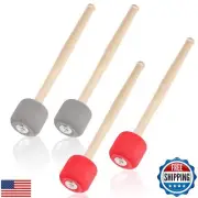 Covzoe 4 Pack Bass Drum Mallets, 13 Inch Percussion Sticks, Anti-Slip Soft Ru
