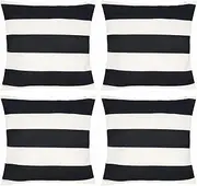 tiggell 4 Pack Waterproof Pillow Covers Outdoor Throw Pillowcases Decorative Garden Cushion Case for Home Garden Patio Couch Balcony Striped (18 * 18 inch, Black & White)