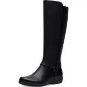 Clarks Womens Cheyn Lindie Black Riding Boots Shoes 5.5 Medium (B,M) BHFO 6871