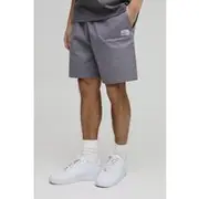 Mens Grey Elasticated Waist Relaxed Woven Tab Canvas Shorts