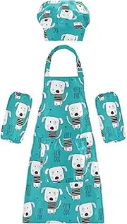 AIXIWAWA Kids Apron Chef Hat Set, Child Kitchen Bib Aprons Adjustable for Cooking Baking Painting (Cute Dogs)