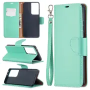 For Samsung Galaxy S21 Ultra Case Lychee Texture Folio PU Leather Wallet Cover, Kickstand, Lanyard, Green
